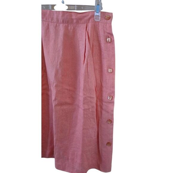 Vintage S.K. & Co. Pink Linen Midi Skirt Button Accents fairycore cottagecore - Picture 3 of 6